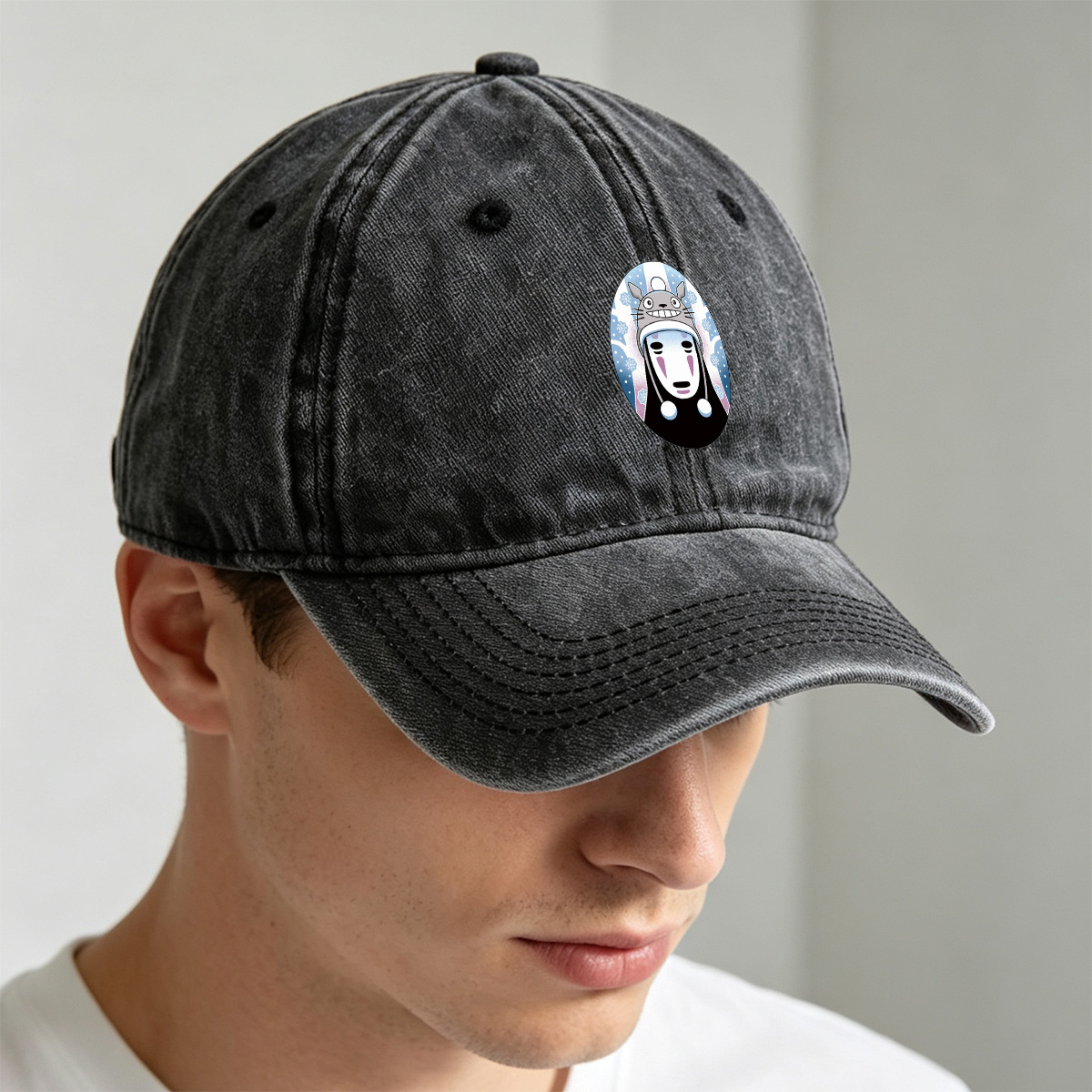Totoro and No-Face Winter Fusion - Washed Denim - Baseball Cap