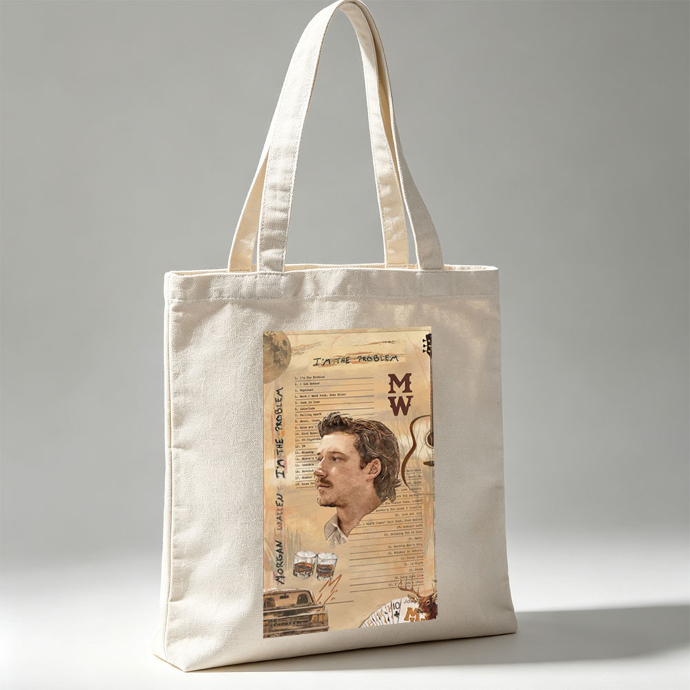 Morgan Wallen I'm The Problem Album Cover Featuring Song List and Rustic Elements - Canvas tote bags