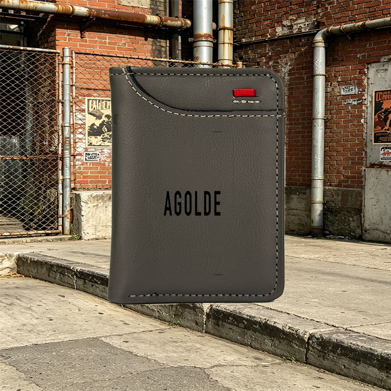 Unisex Vertical Wallet with AGOLDE Logo Print | Minimalist Slim Design for Daily Use | Perfect for Urban Lifestyle, Commuters, and Fashion-Conscious Adults | Durable Leather Material, Compact Size, Ideal for Men and Women