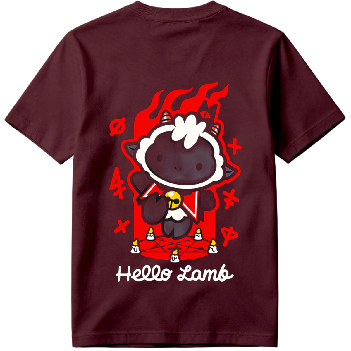 Hello Lamb: Dark Sheep with Flames and Ritual Symbols - Tee