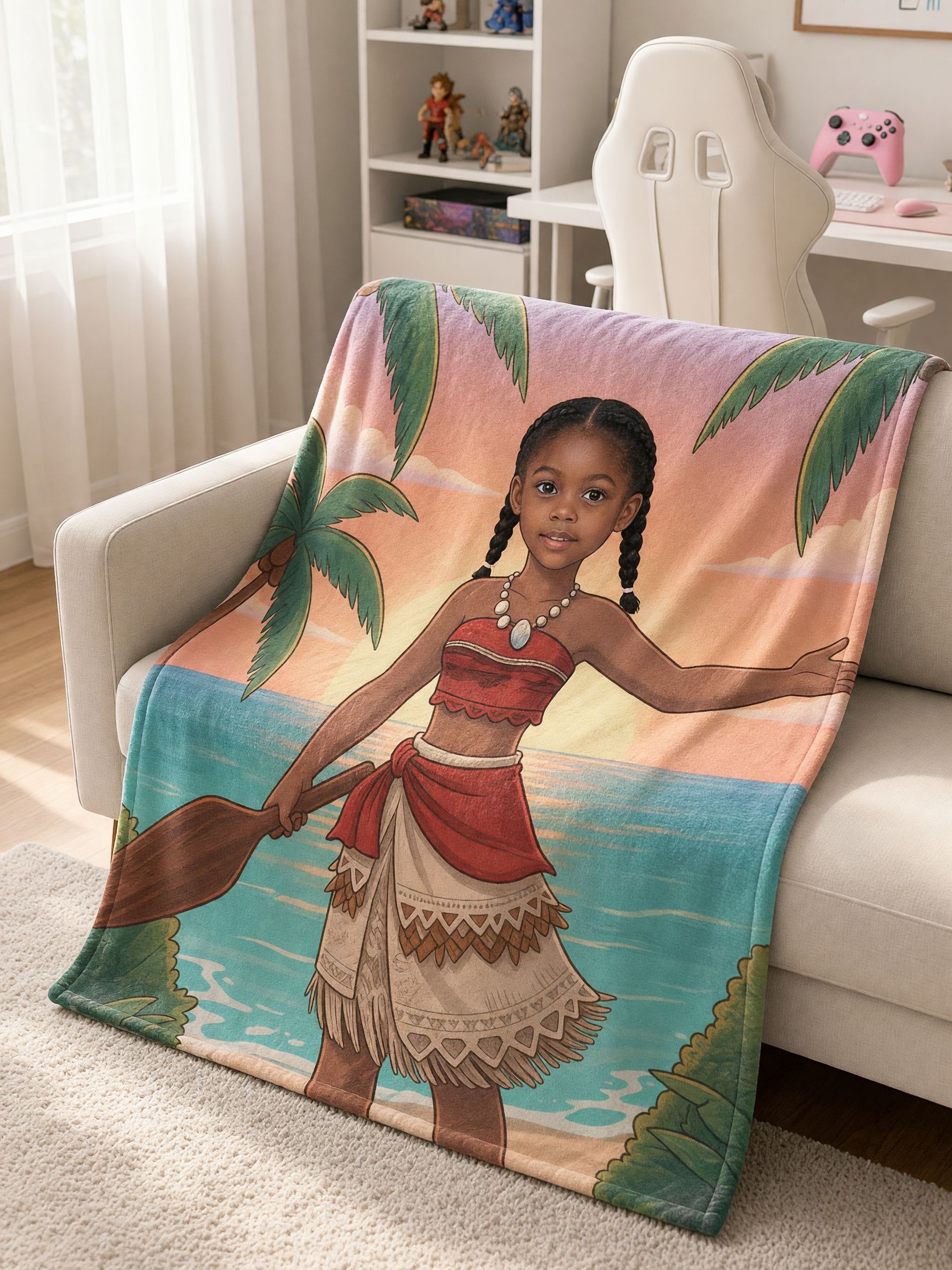 Custom Photo Face Blanket Personalized Island Princess Flannel Throw Ideal Cozy Bed Sofa Gift for Kids