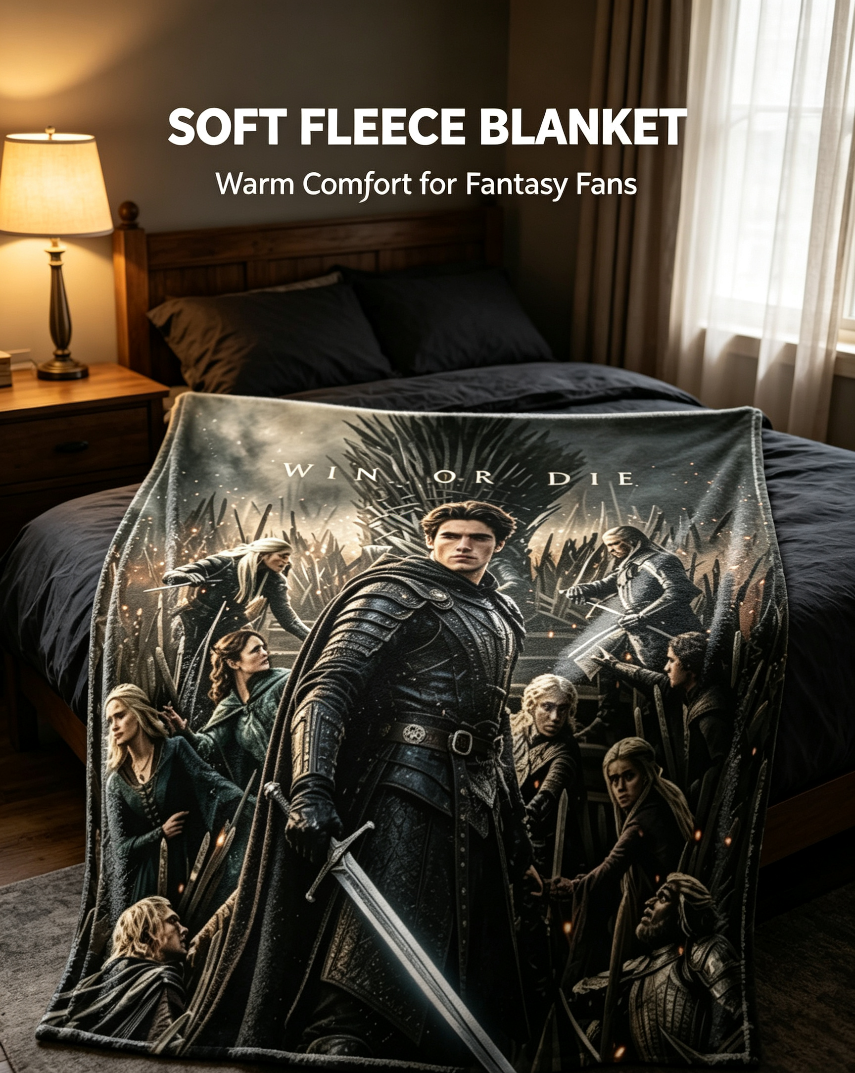 Custom Face Blanket Game of Thrones Inspired Iron Throne Warrior Flannel Blanket Cozy Living Room Bedding Gift for Fans and Collectors