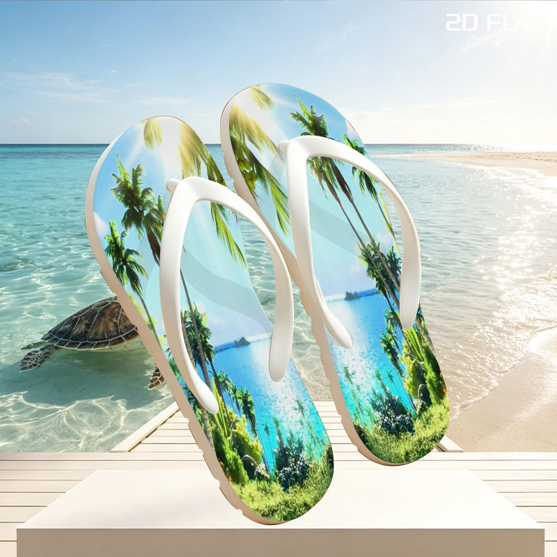 Tropical Paradise with Palm Trees and Crystal Clear Waters -  flip-flops