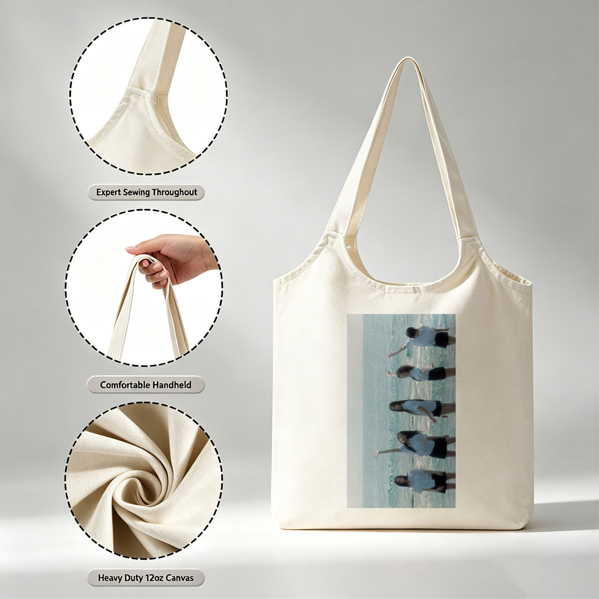NewJeans Standing in Ocean Waves Wearing White Shirts and Black Skirts - Canvas shoulder bags/
