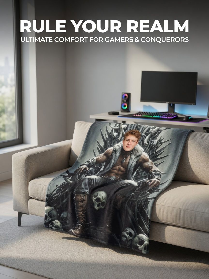 Custom Photo Face Flannel Blanket, Personalized Fantasy Warrior Throw, Soft Fleece Cover, Unique Novelty Gift