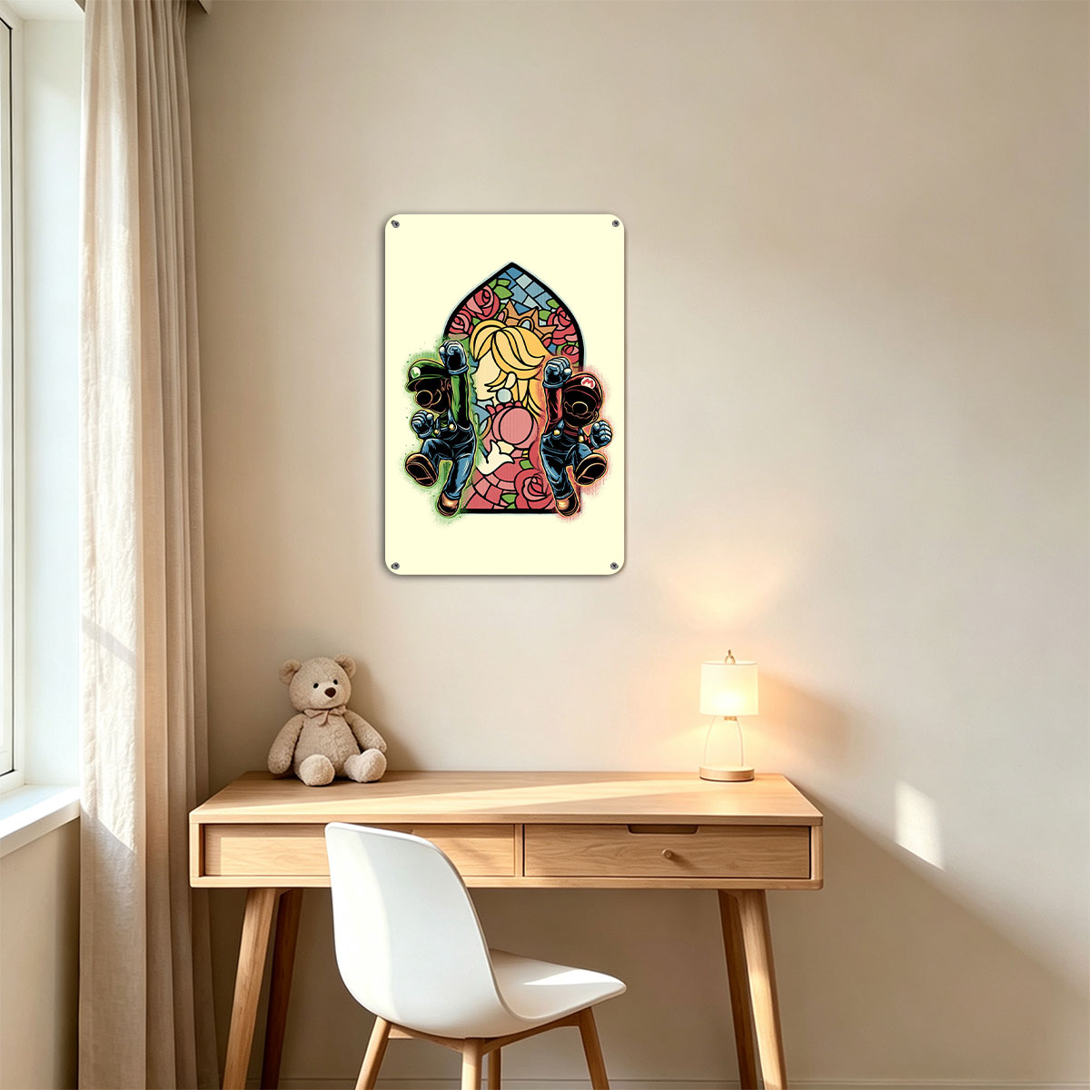 Mario and Luigi Guarding Princess Peach in Stained Glass Style - painting