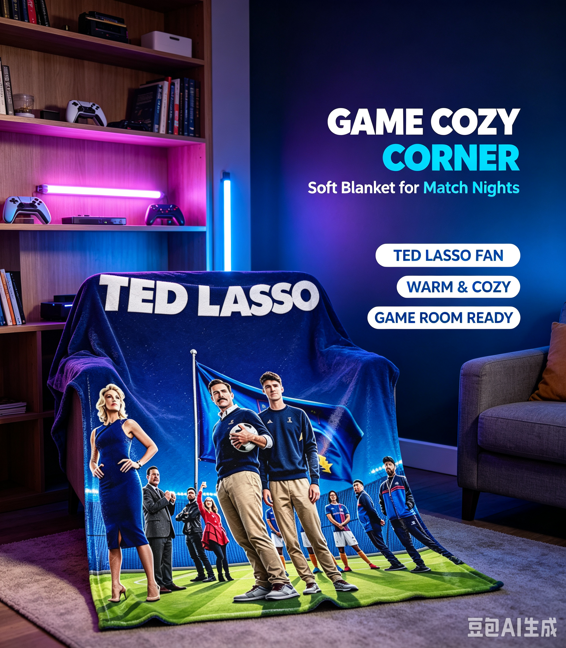 Custom Face Blanket Ted Lasso Flannel Blanket Soccer Team Movie Inspired Cozy Throw Perfect for Fans Gift or Giveaway