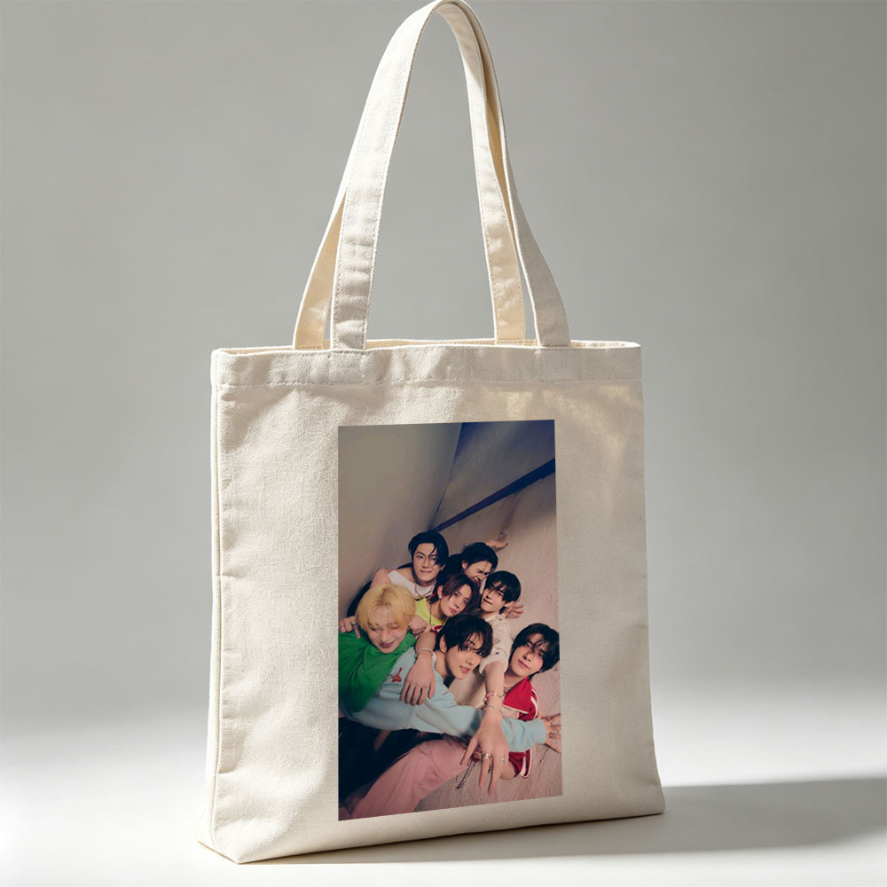 ENHYPEN Group Photo - Close-Up of Members Posing Together in a Cozy Indoor Setting - Canvas tote bags