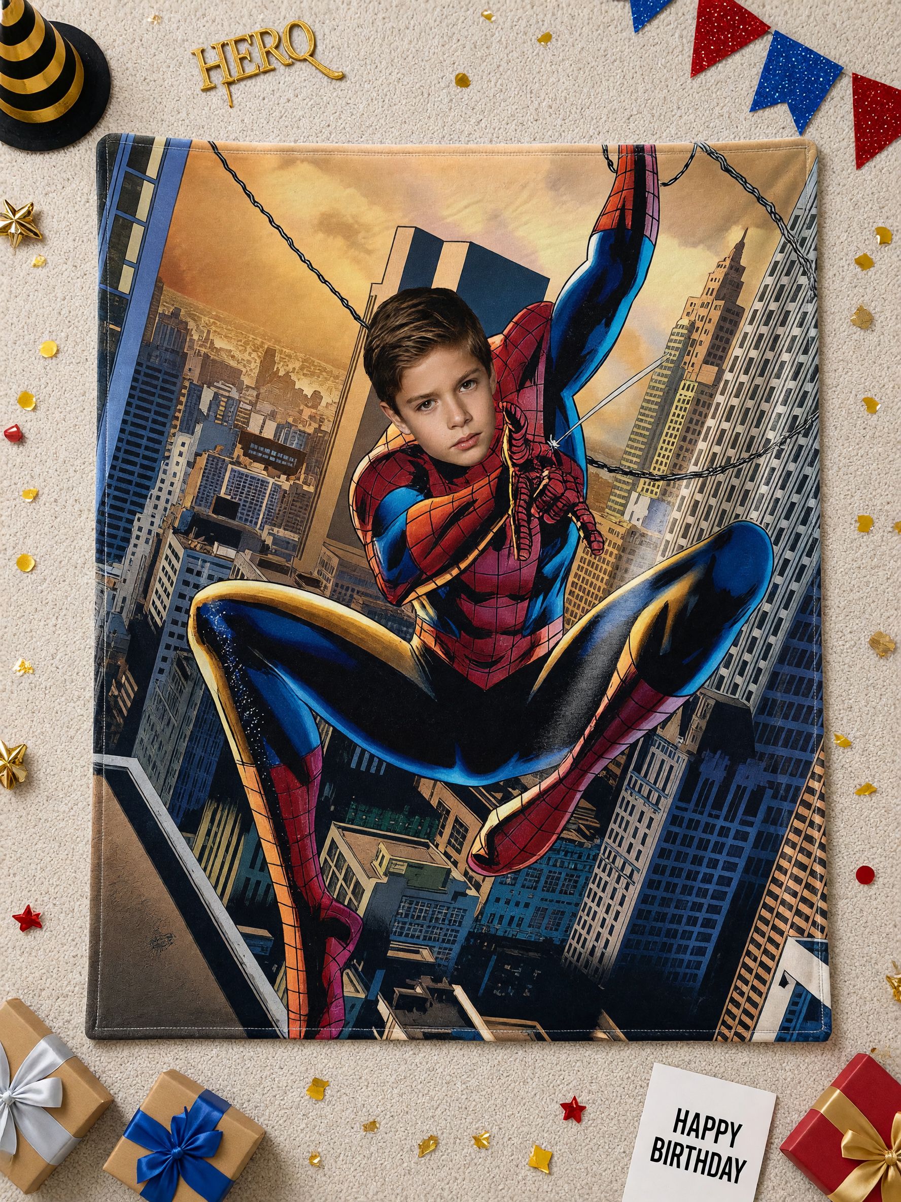 Personalized Superhero Photo Face Blanket Ultra Soft Flannel Fleece Throw Ideal Custom Cozy Gift for Kids Bed Couch