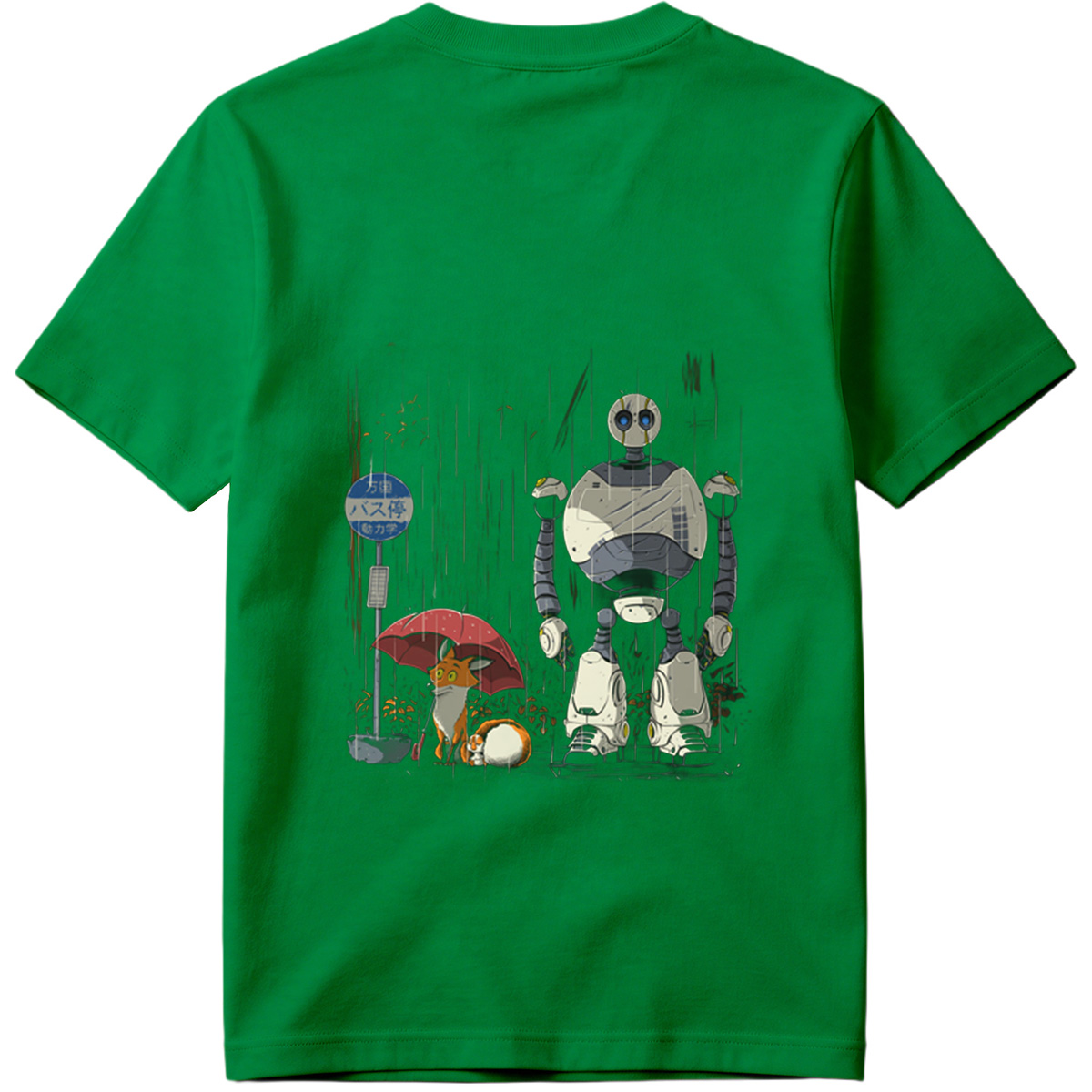 Fox and Robot Wait in the Rain - Tee