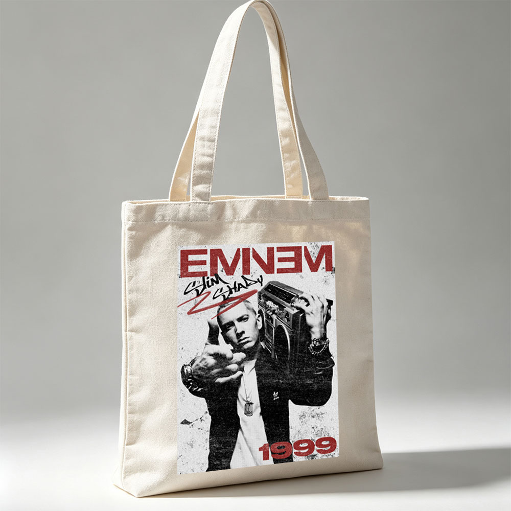 Eminem Holding Boombox Pointing at Camera 1999 Album Cover Art - Canvas tote bags