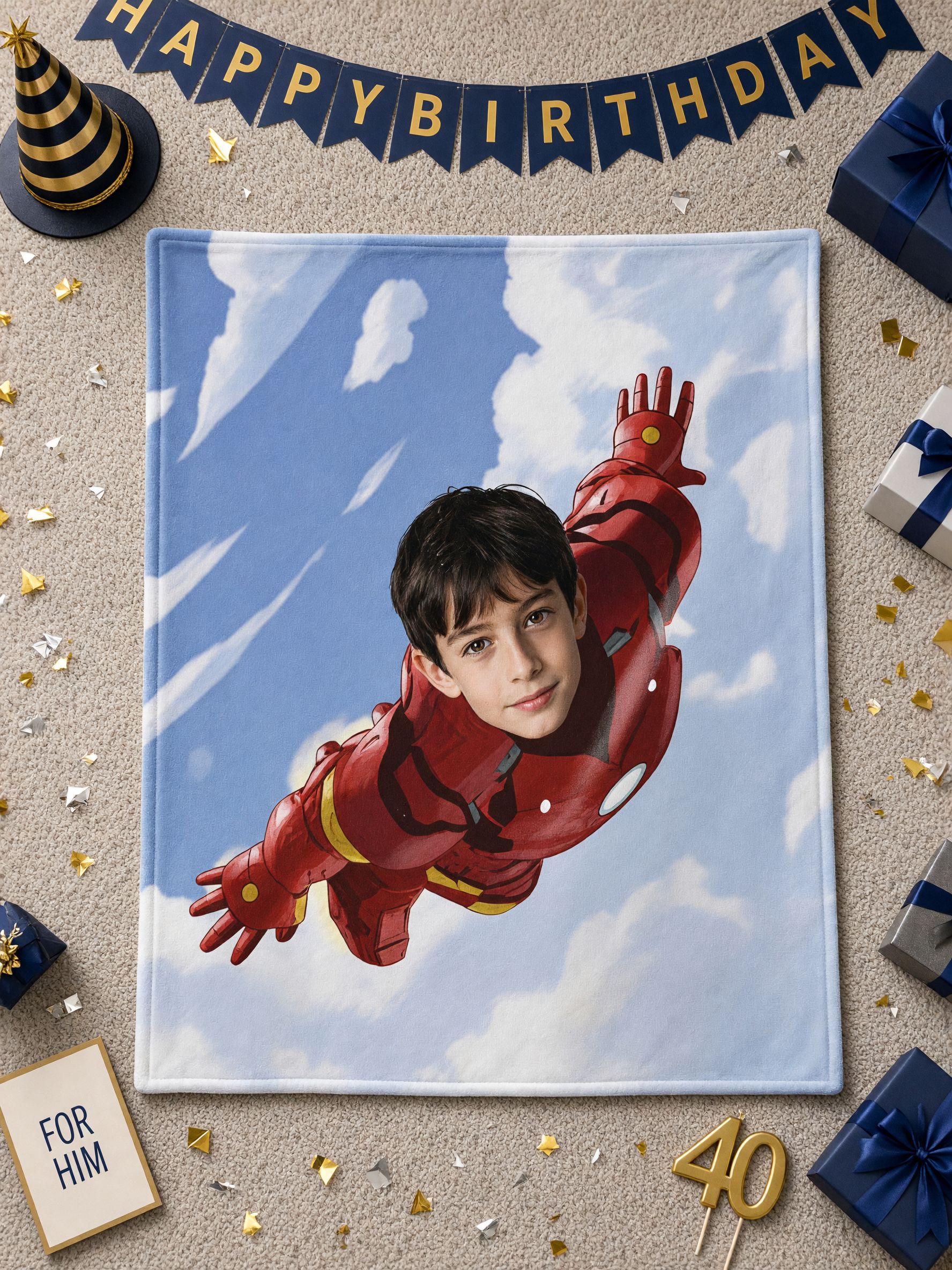Custom Face Superhero Flannel Blanket Personalized Photo Throw Soft Fleece Bed Couch Gift