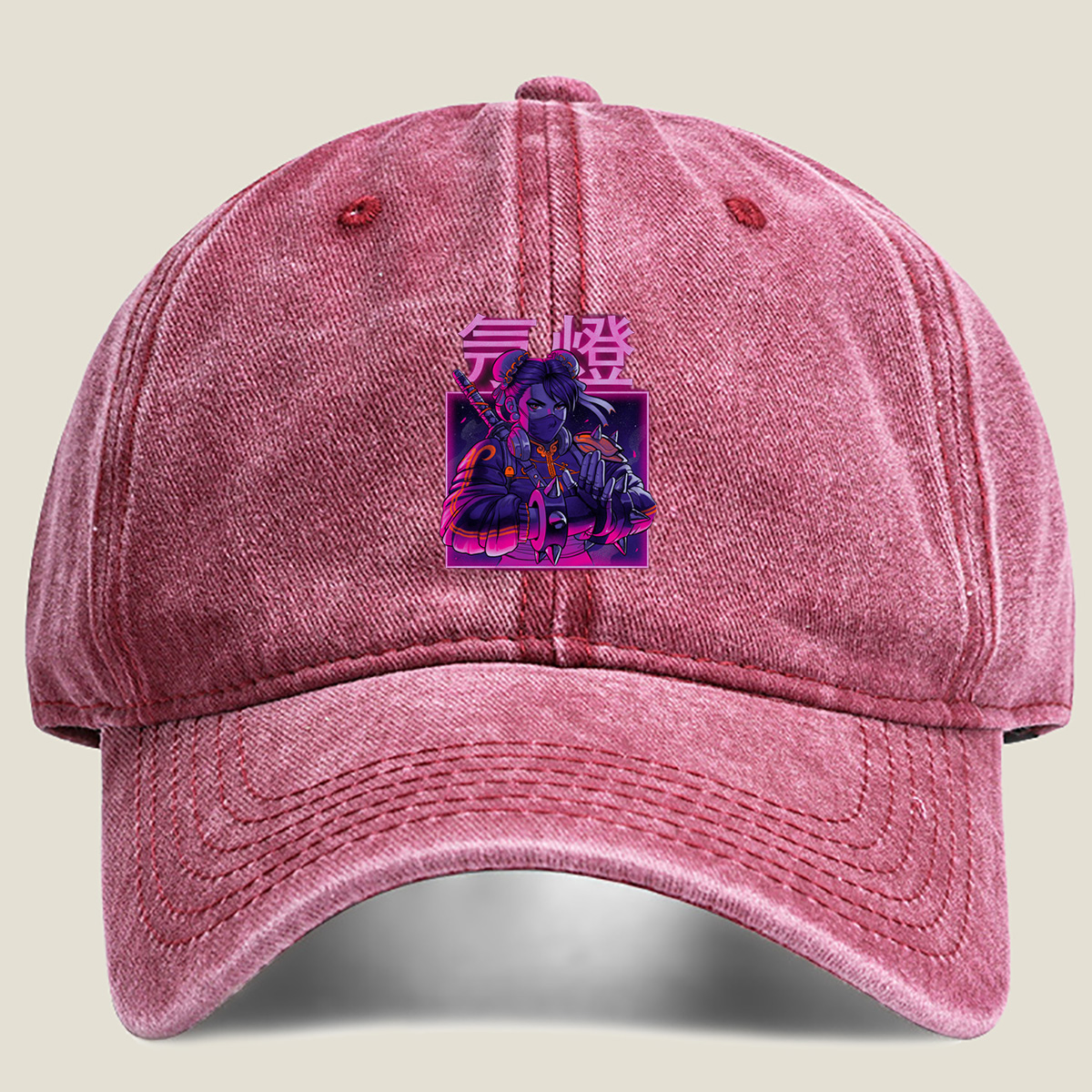 Cyberpunk Geisha: Neon Samurai - Washed Denim - Baseball Cap