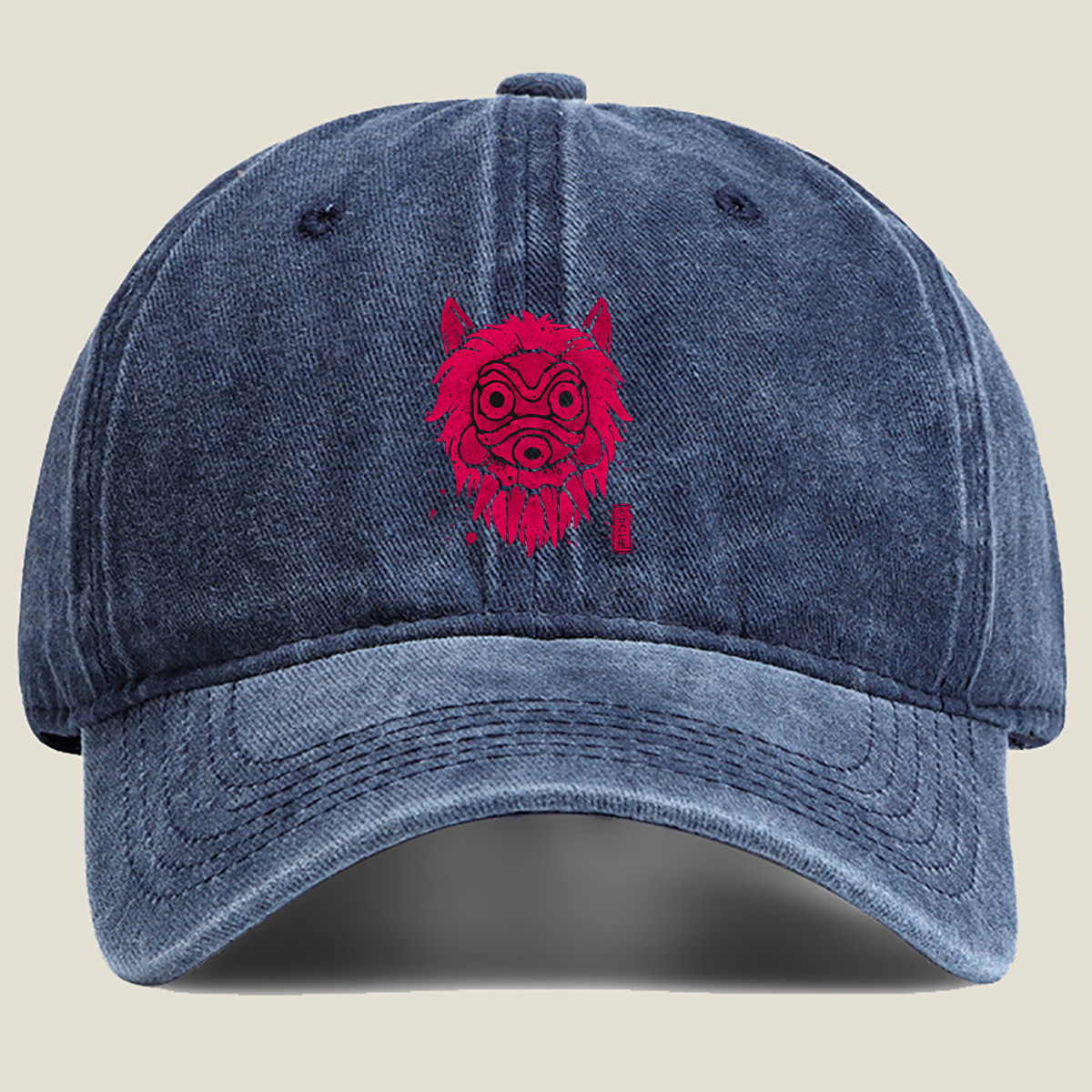 Mokona Clan: Red Lion Mask - Washed Denim - Baseball Cap