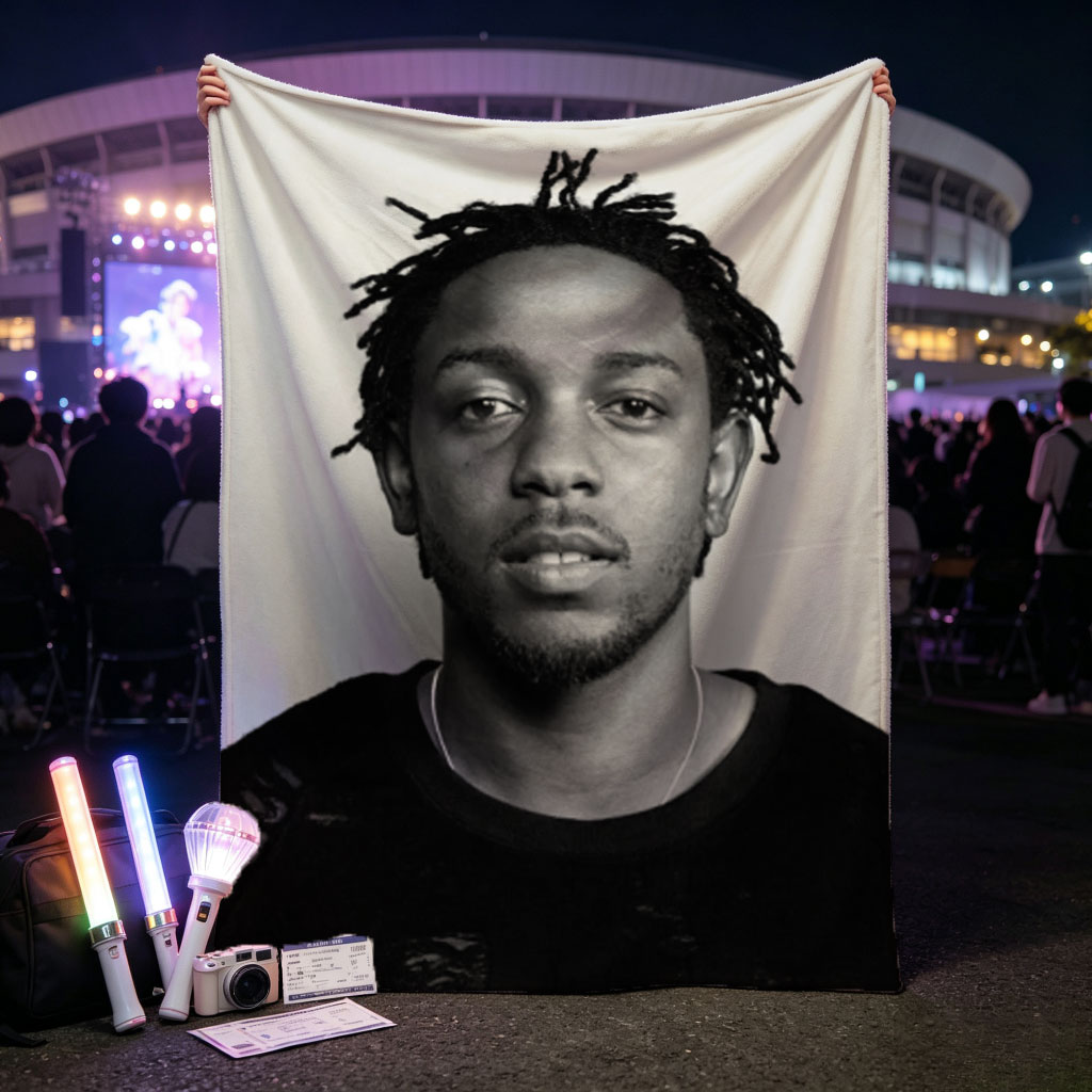 Kendrick Lamar Portrait in Black and White with Dreads and Neutral Expression - Blankets