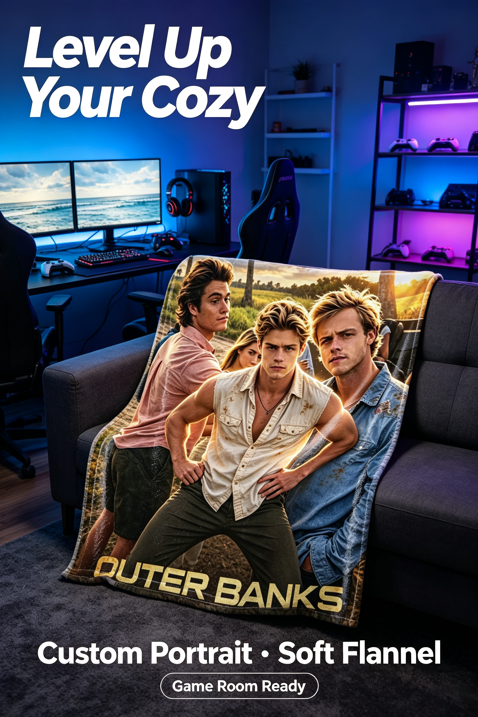 Custom Face Blanket Outer Banks Season 5 Flannel Blanket Perfect for Fans of the Netflix Series Ideal Gift or Giveaway for Teen Drama Enthusiasts