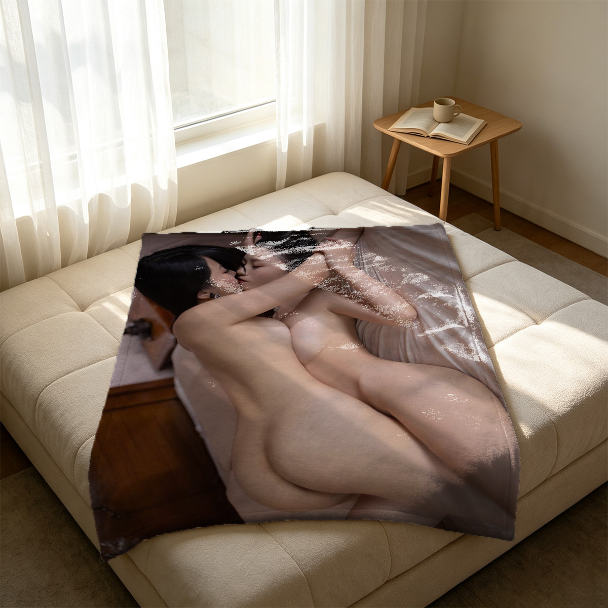 Nude redhead in white thong by the window - Blanket