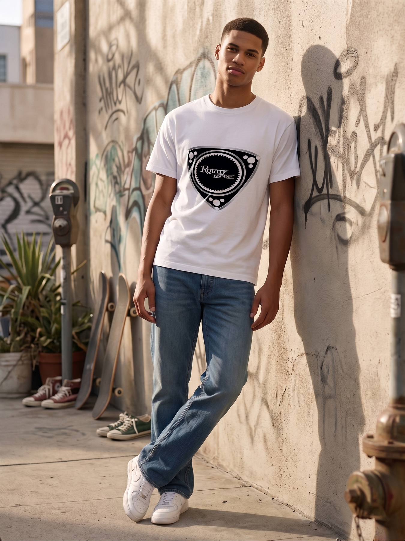 Men's Rotary Engine Print T-Shirt Featuring Gear Design and Bold Text, Casual Round Neck Lightweight Breathable Summer Short Sleeve Tee for Car Enthusiasts and Mechanical Engineering Fans
