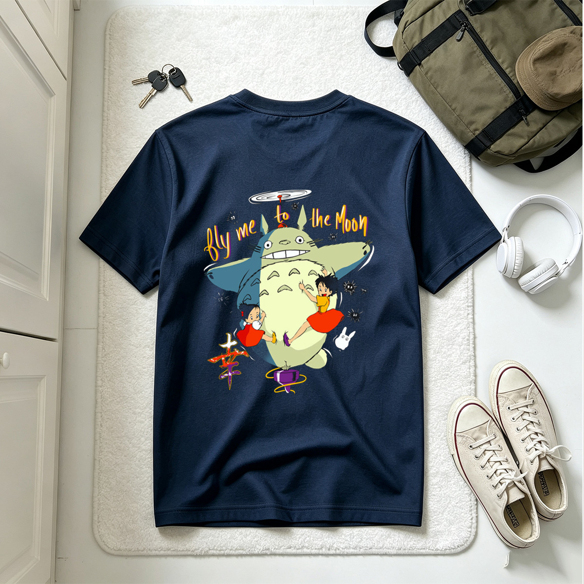 Totoro and the Girls Fly to the Moon - Tee