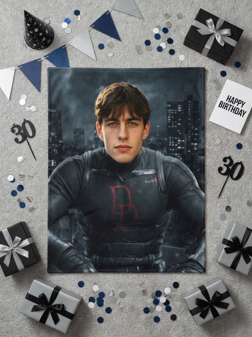 Custom Photo Face Flannel Blanket Personalized Superhero Velvet Plush Throw for Bed Couch Ideal Warm Personalized Gift