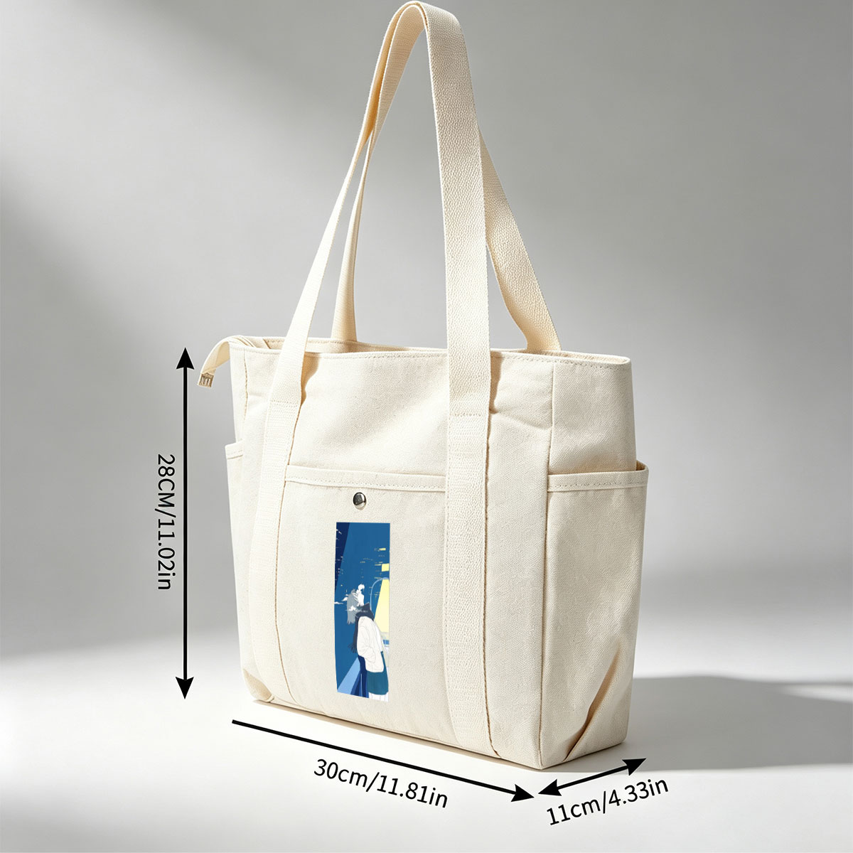 Anime Character in Winter Coat Breathing Steam Against City Night Sky - Multi-pocket bags