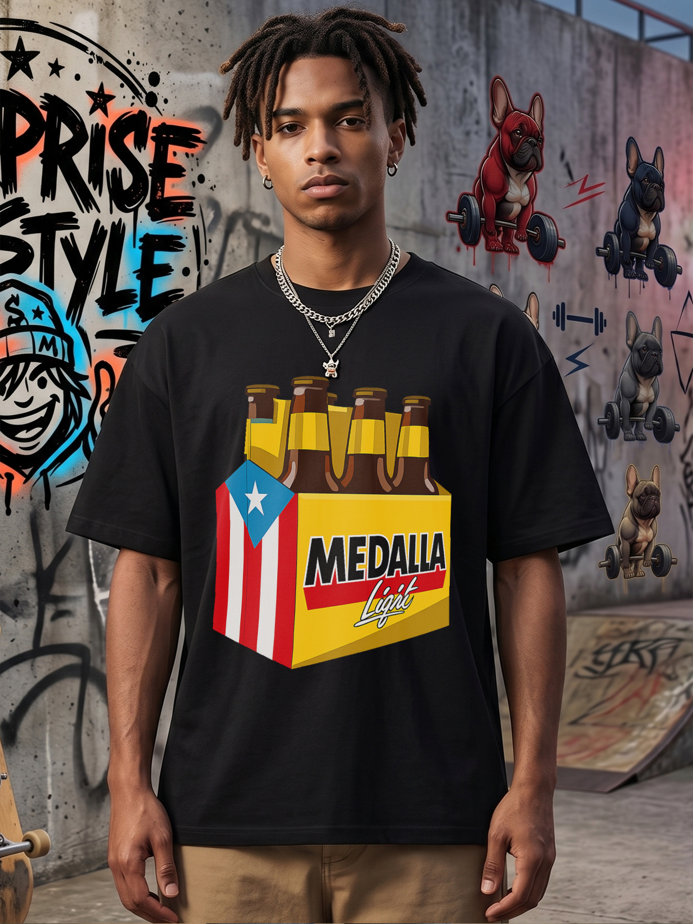 Men's Medalla Light Beer Box Print T-Shirt Casual Round Neck Summer Lightweight Breathable Short Sleeve Tee for Adults Bar Party Outdoor Leisure Wear