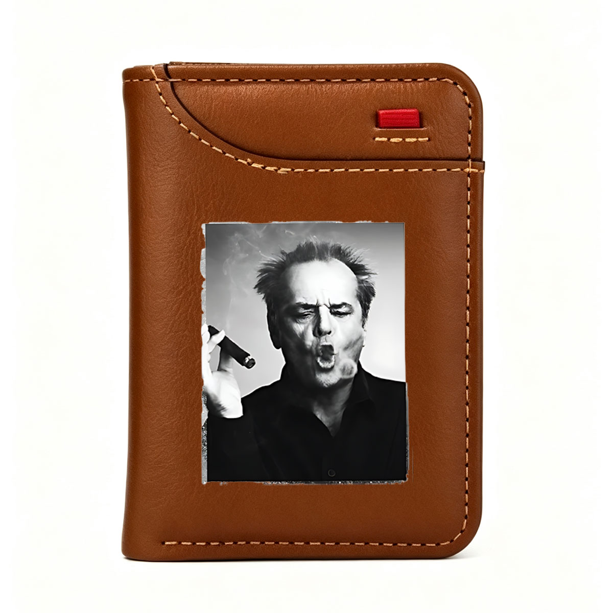 Jack Nicholson smoking a cigar, intense expression, black and white portrait - Vertical Style Wallet