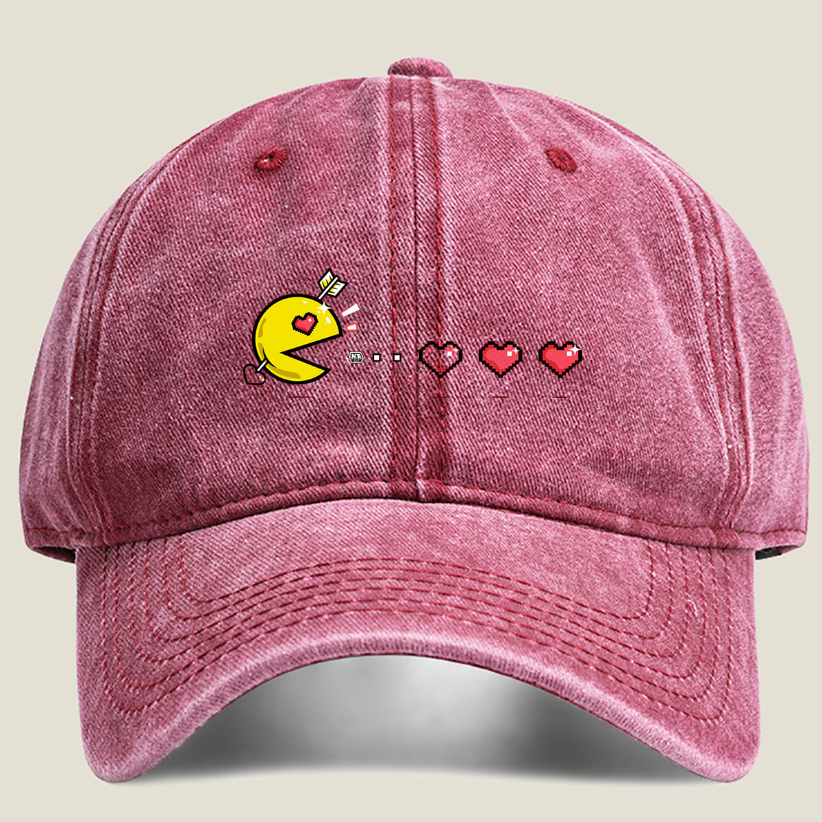 Pac-Man Loves Hearts - Washed Denim - Baseball Cap