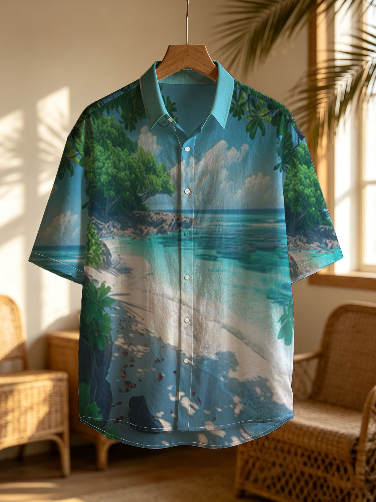 Tropical Beach with Crystal Clear Water and Lush Greenery -  Shirt