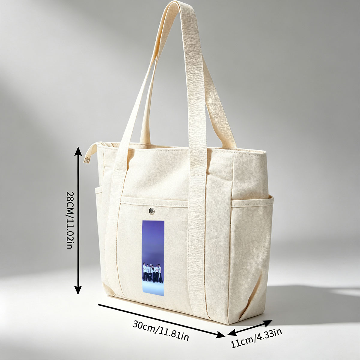 ENHYPEN Group Photo in Stylish White and Black Outfits Against a Purple Gradient Background - Multi-pocket bags