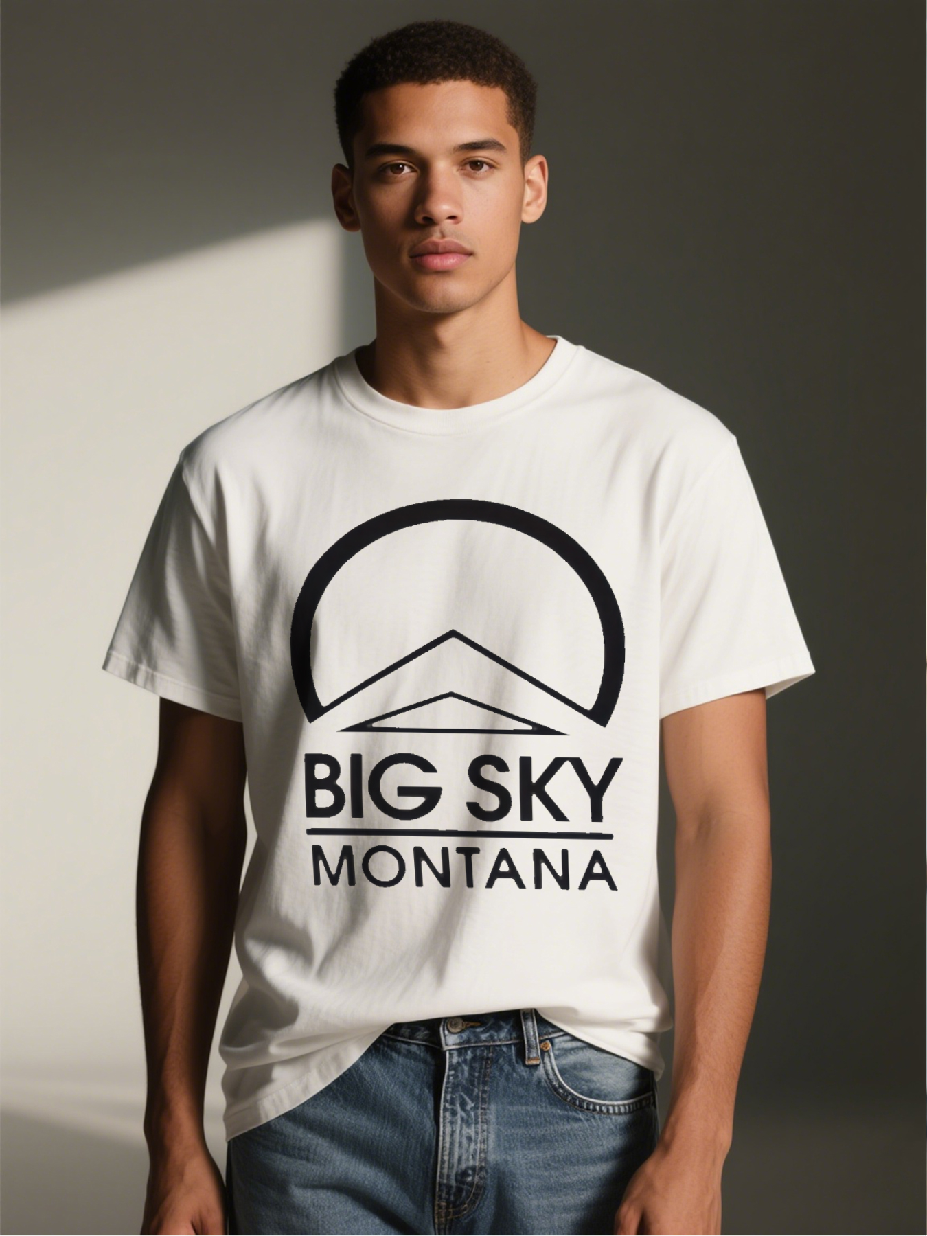 Men's Big Sky Montana Mountain Logo Print T-Shirt Casual Round Neck Lightweight Breathable Summer Short Sleeve Tee for Outdoor Adventures and Everyday Wear Adults