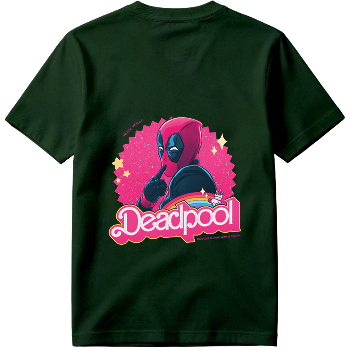 Deadpool: Wade Wilson with a Unicorn and Rainbow - Tee