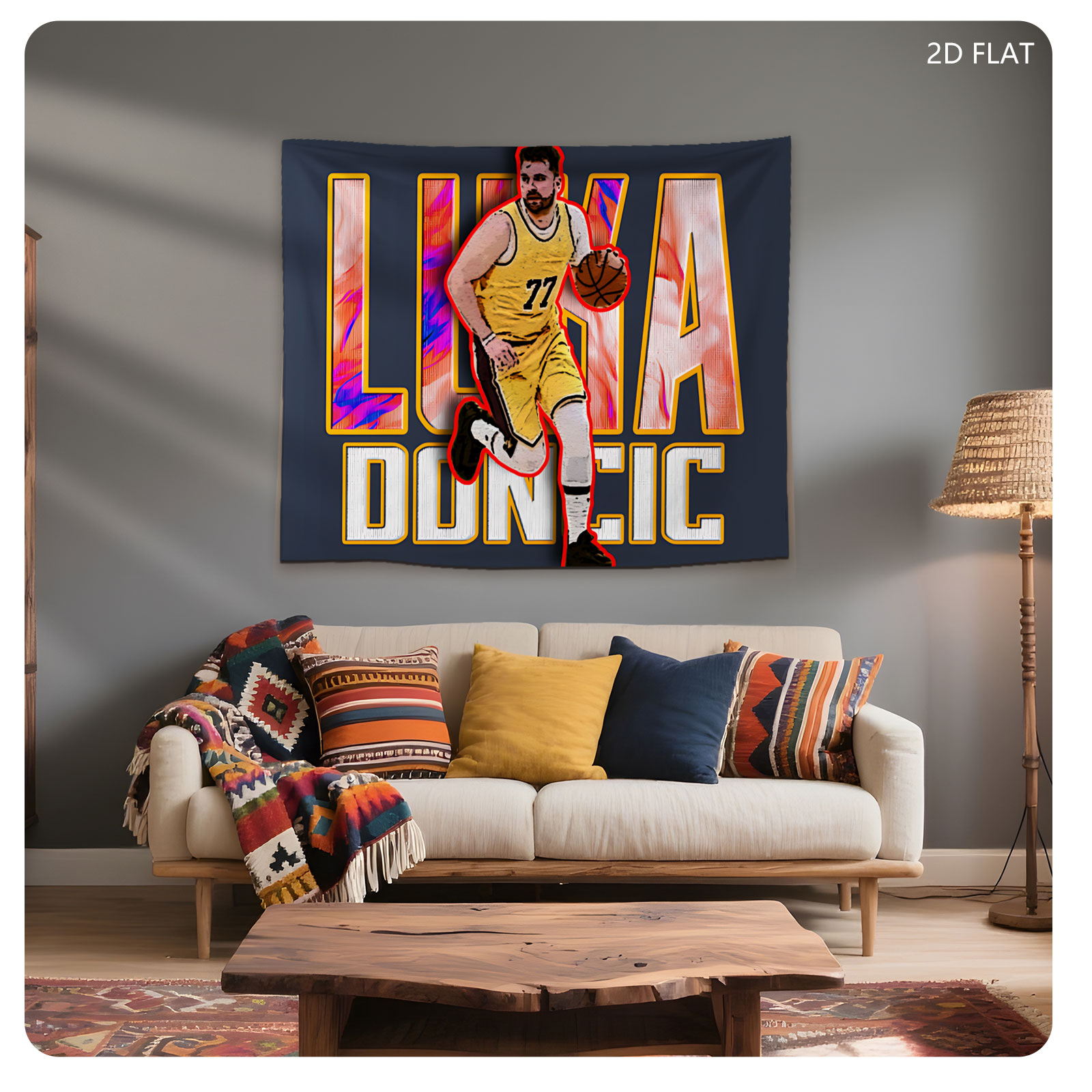 Luka Doncic in Action: NBA Star with Ball, Wearing Jersey #77 - Tapestry