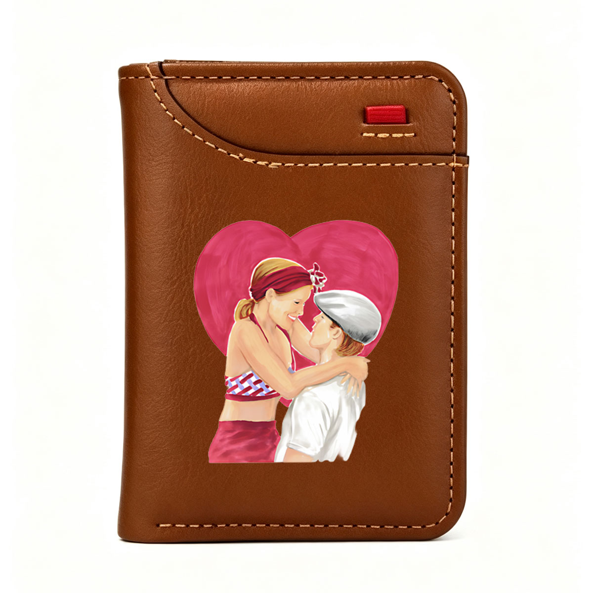 Romantic Couple Embracing in Front of a Heart Background - Vertical Style Wallet
