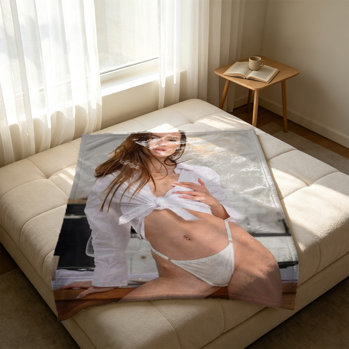 Red Lingerie on Tufted Leather Couch - Blanket