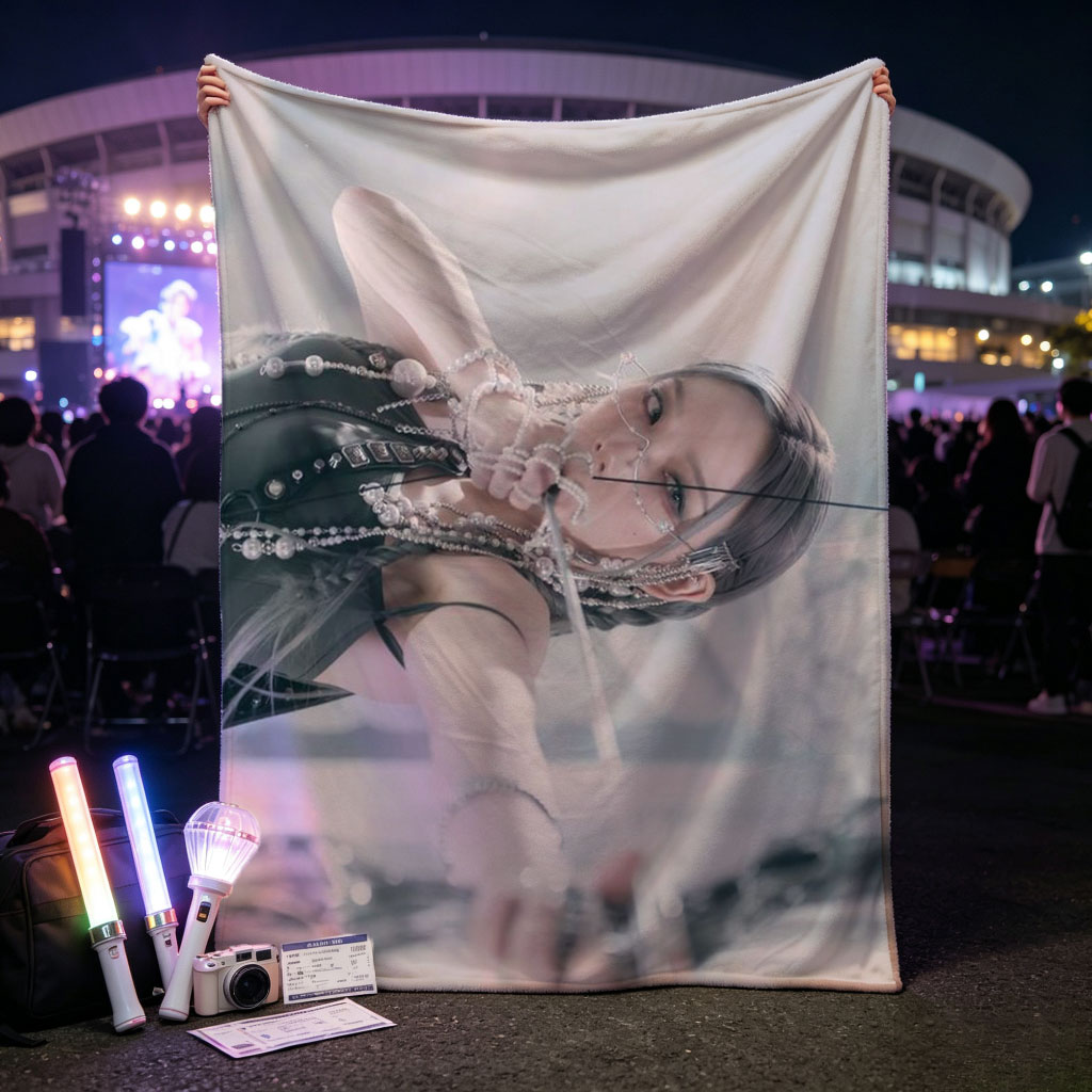 Lisa Blackpink Snowy Landscape Holding Bow and Arrow in Elegant Outfit - Blankets