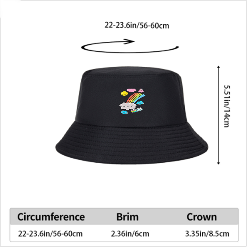 Unisex Classic Bucket Hat with Rainbow Clouds and Sparkle Sun Print | Perfect for Outdoor Activities, Travel, and Casual Wear | Ideal for Teens and Adults Seeking Fun, Whimsical Style