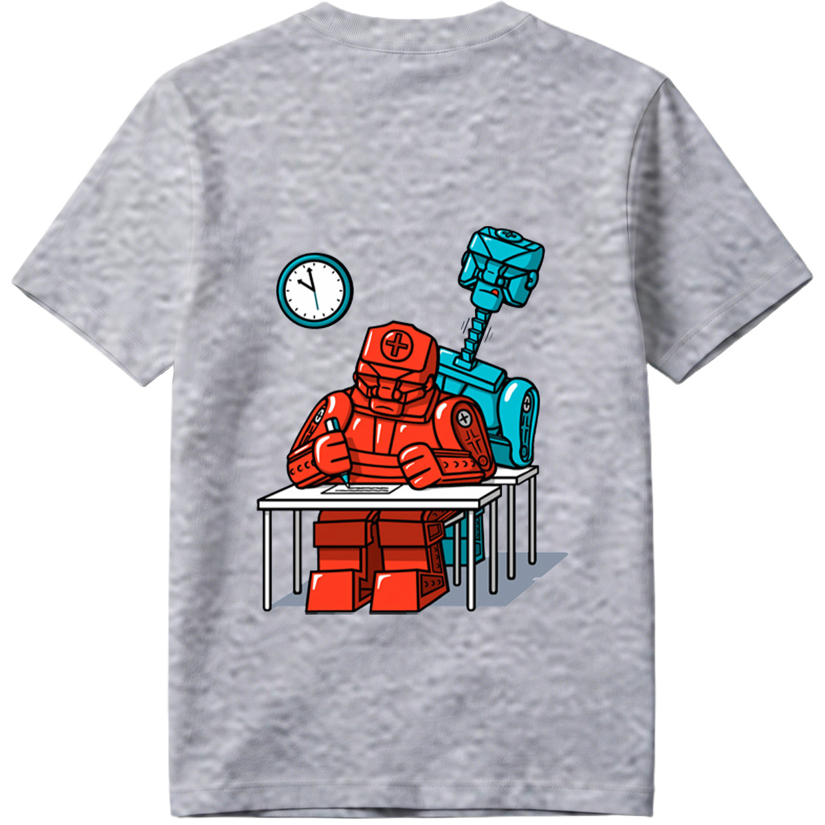 Red Robot Student at Desk with Blue Robot Friend - Tee