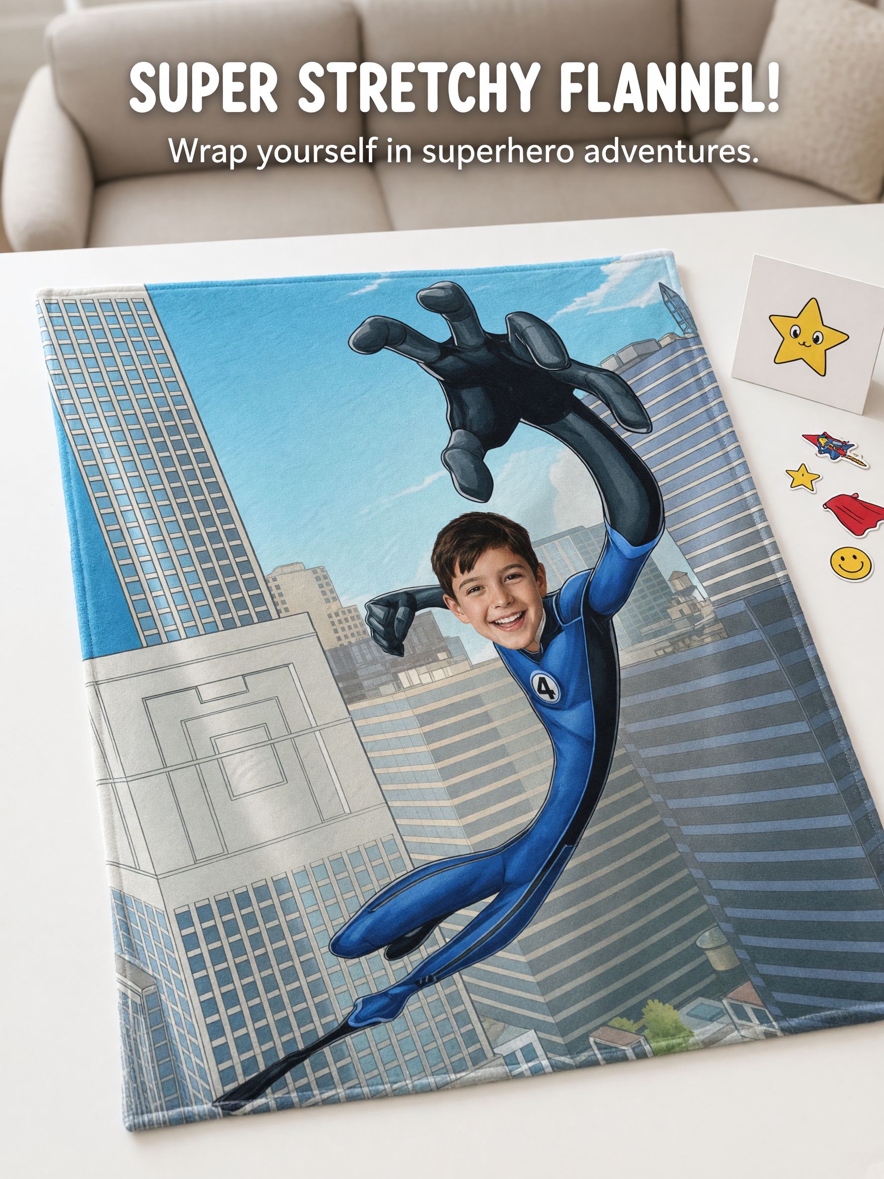 Custom Face Superhero Flannel Throw Blanket Personalized Photo Comic Plush Bed Cover for Kids and Adults Cozy Gift
