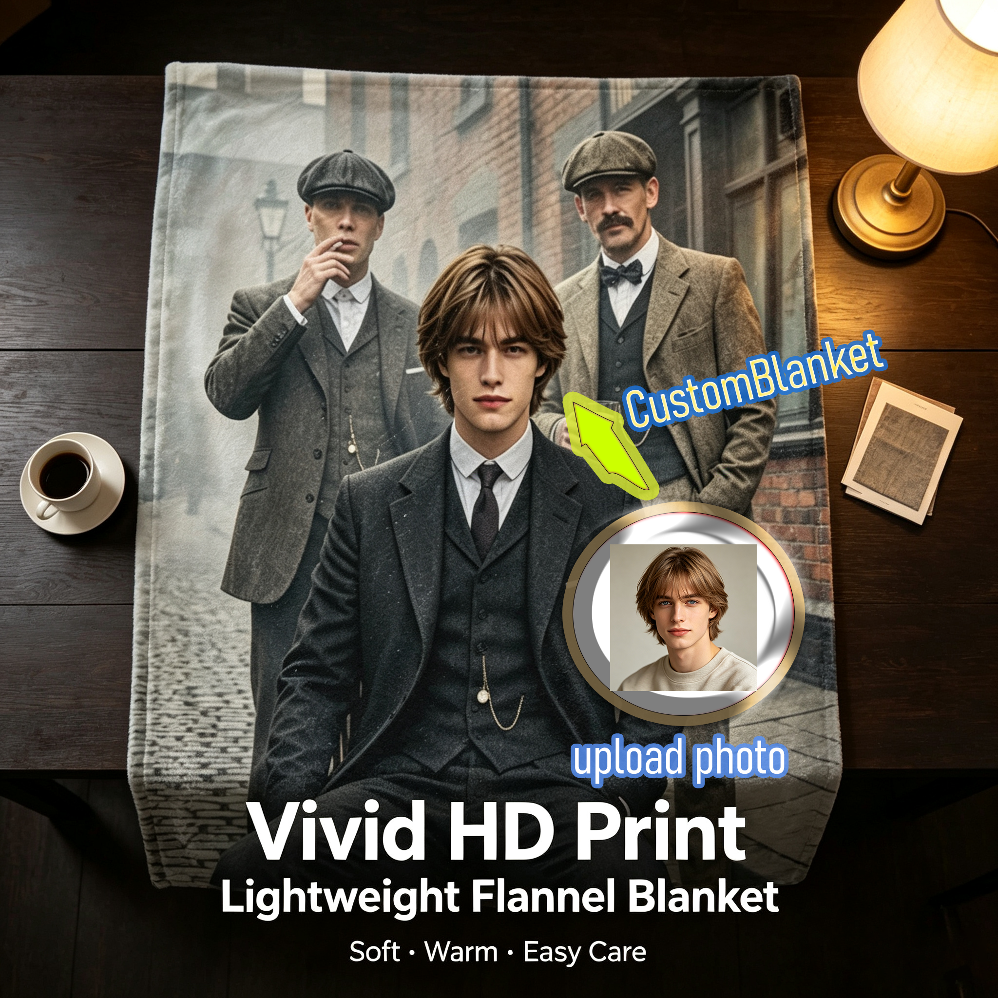 Custom Face Blanket - Victorian Gentleman Portrait IP Design Flannel Blanket for Cozy Living Room or Bedroom Decor - Perfect Gift or Giveaway for History and Fashion Enthusiasts