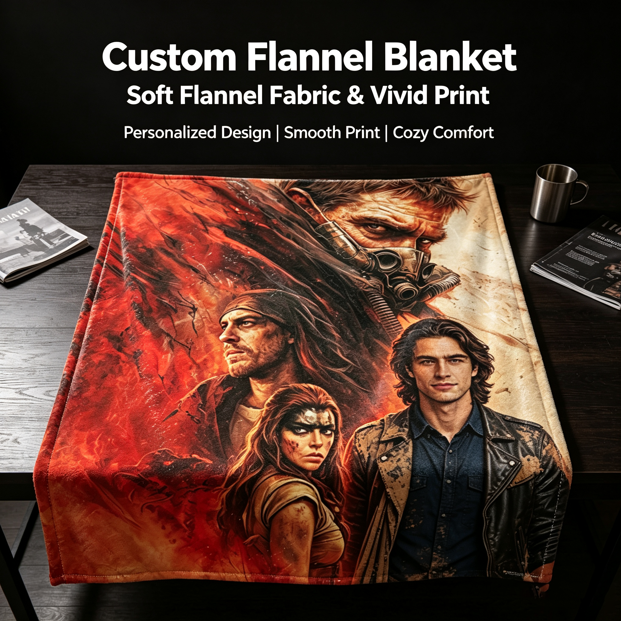 Custom Face Blanket Mad Max Fury Road Flannel Blanket Movie Character Art Gift for Fans and Collectors