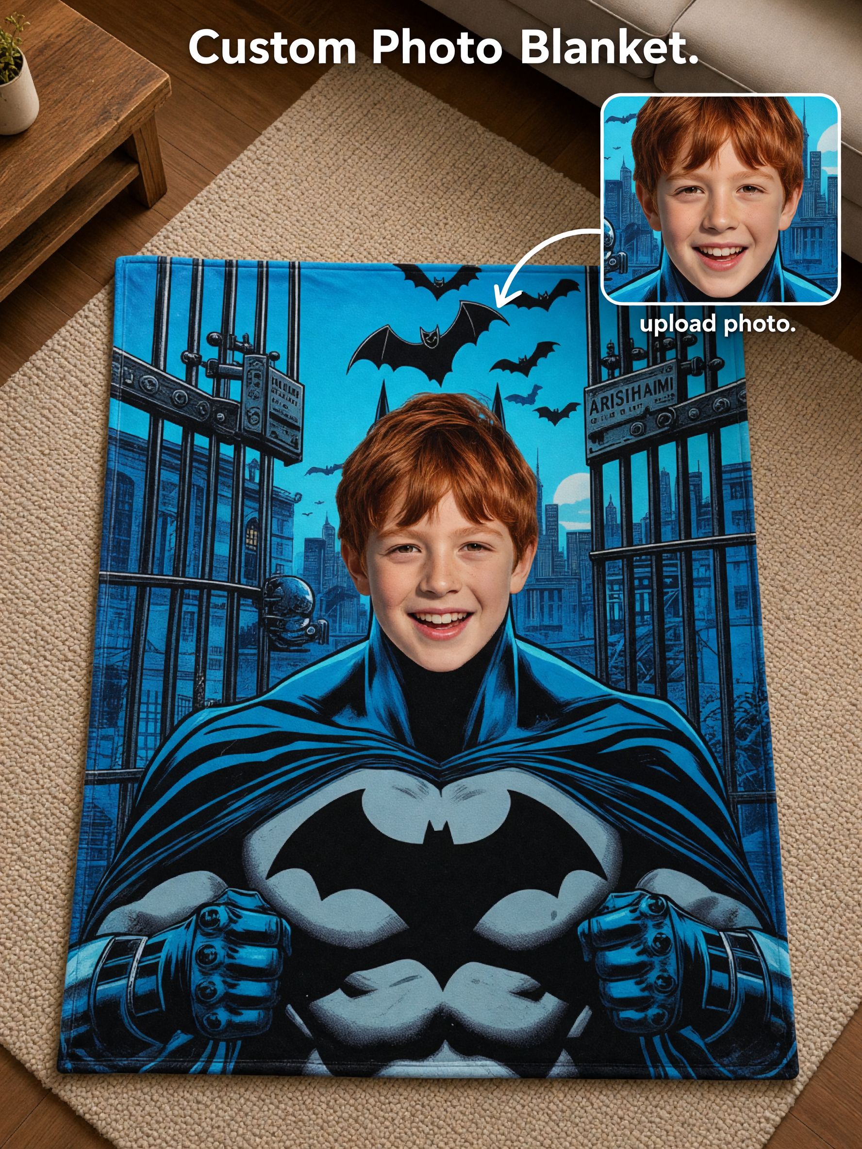 Custom Superhero Photo Blanket Ultra Soft Anti Pilling Flannel Fleece Throw Cozy Personalized Gift for Bed Couch
