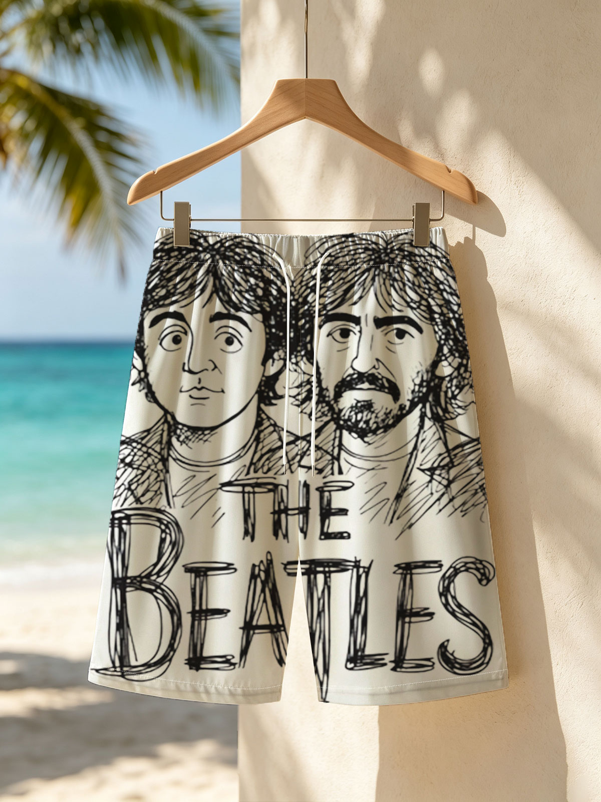 The Beatles Band Members Portrait Sketch -  Beach shorts