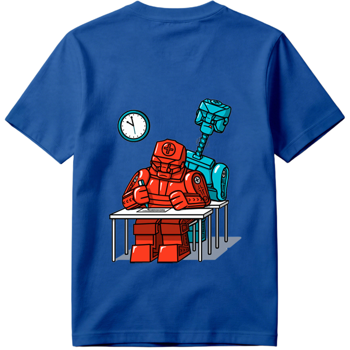 Red Robot Medic Studying at Desk - Tee