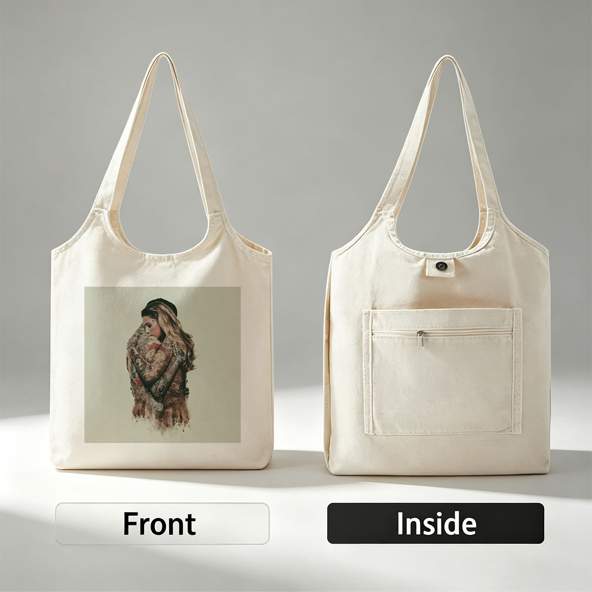 Madonna Hugging Herself in a Tattooed Embrace Artistic Portrait - Canvas shoulder bags/