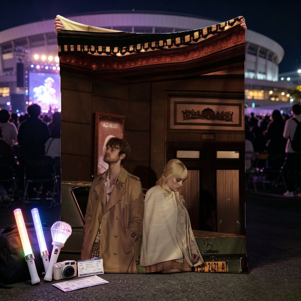 Marilyn Manson and Courtney Love in a Vintage Theater Scene with Retro Fashion and Classic Car - Blankets