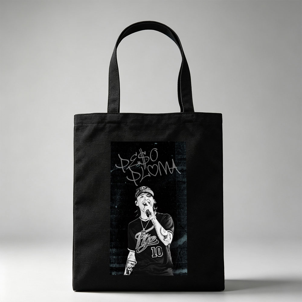 Peso Pluma Performing Live in Black and White Concert Photo - Canvas tote bags