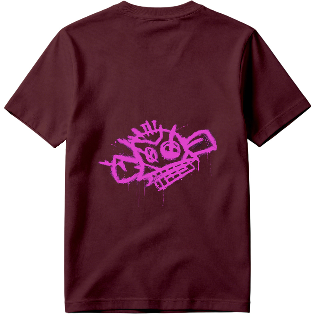 Graffiti-style pink skull with crown and crossbones on black background - Tee