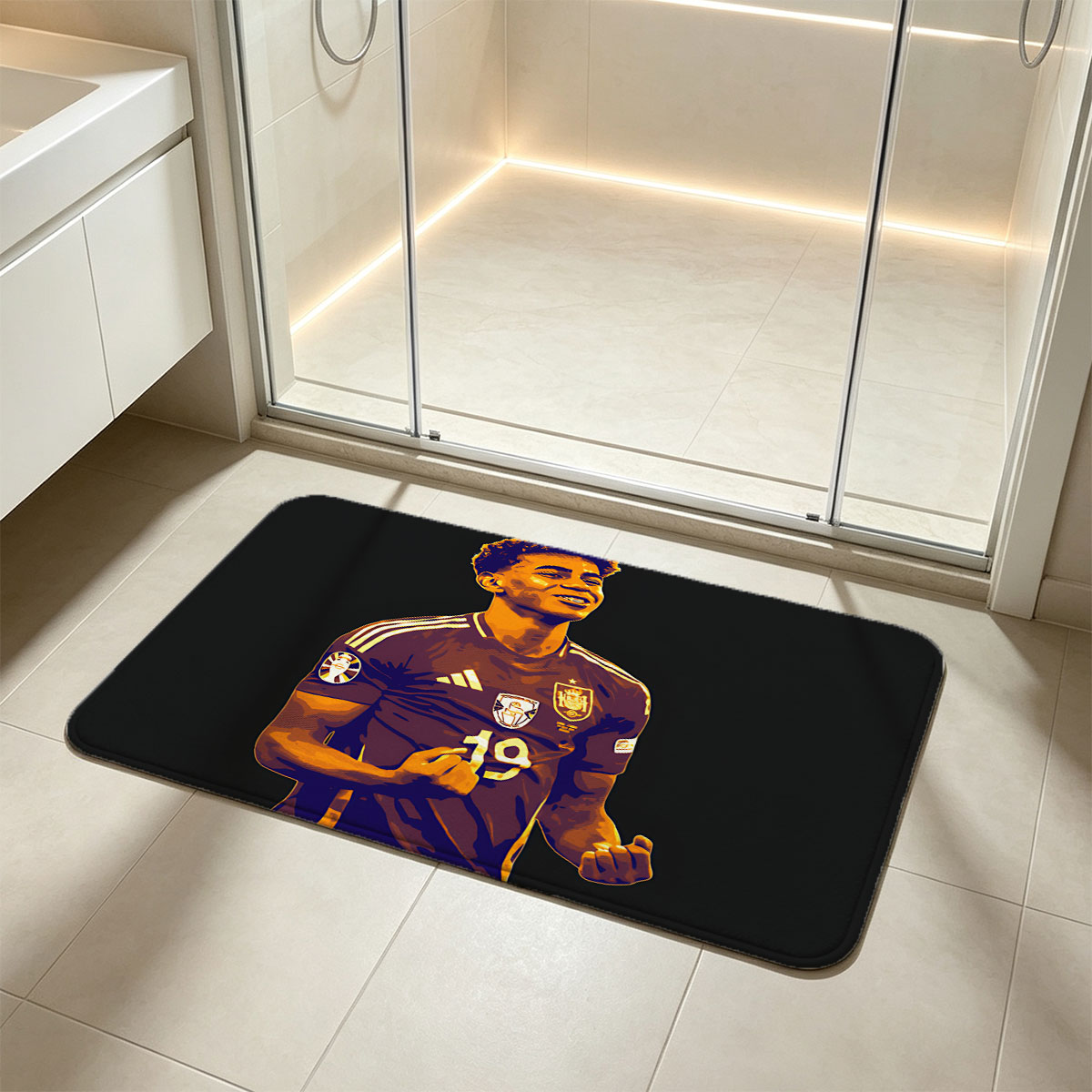 Lamine Yamal in Spain National Team Jersey, Number 19, Celebrating on Field - Flannel floor mat