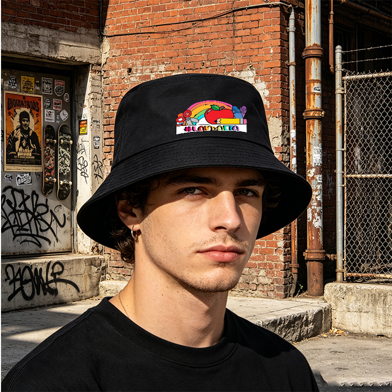 Unisex Classic Bucket Hat with Rainbow Apple Crayon Print #LAMAAETA - Perfect for School, Outdoor Activities, and Casual Wear - Ideal for Students and Young Adults